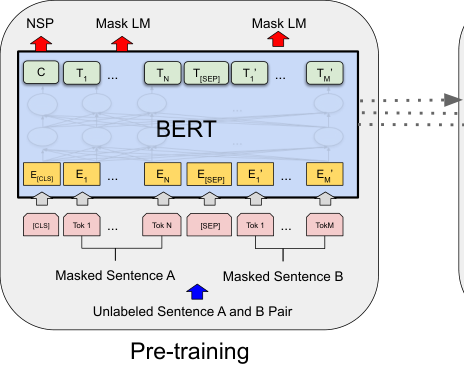 BERT 预训练和微调过程的总体概览